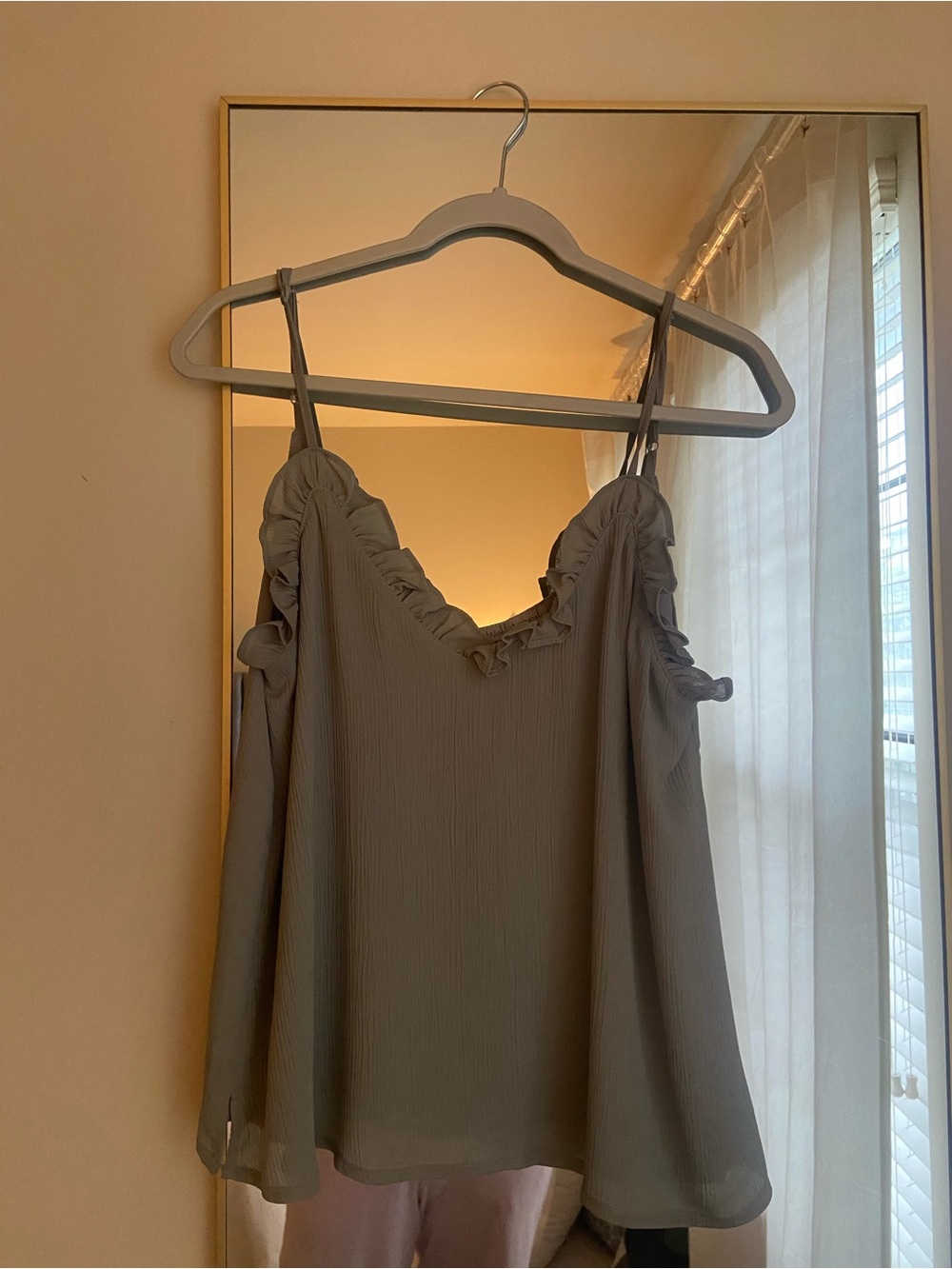 Women's Olive Green Ruffle Strap Camisole Top